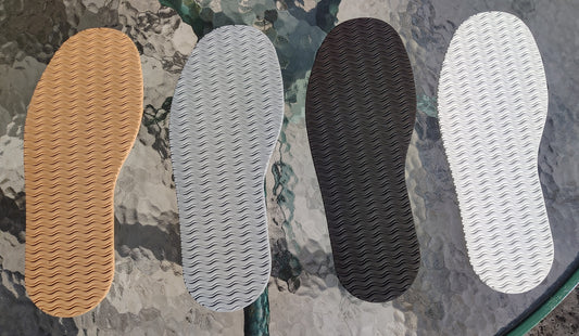 668 Rubber full soles, flat, 4mm, wavy design, 12.8" x 5.7", 4 colors available